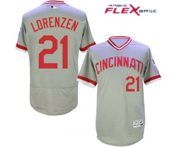 Men's Cincinnati Reds #21 Michael Lorenzen Gray Pullover Stitched MLB Majestic Flex Base Jersey