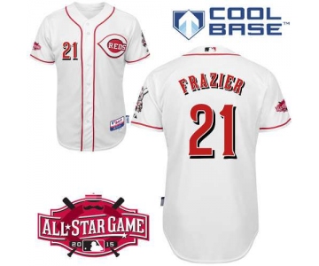 Men's Cincinnati Reds #21 Todd Frazier White Jersey With 2015 All-Star Patch