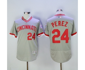 Men's Cincinnati Reds #24 Tony Perez Retired Gray Pullover 2016 Flexbase Majestic Baseball Jersey