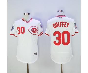 Men's Cincinnati Reds #30 Ken Griffey Jr Retired White Pullover 2016 Flexbase Majestic Baseball Jersey