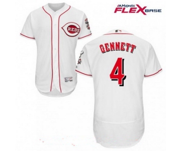 Men's Cincinnati Reds #4 Scooter Gennett White Home Stitched MLB Majestic Flex Base Jersey