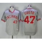Men's Cincinnati Reds #47 Johnny Cueto Gray Pullover 2013 Cooperstown Collection Stitched MLB Majestic Jersey