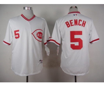 Men's Cincinnati Reds #5 Johnny Bench 1990 White Pullover Jersey