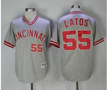 Men's Cincinnati Reds #55 Mat Latos Gray Pullover 2013 Cooperstown Collection Stitched MLB Majestic Jersey