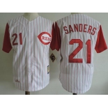 Mitchell And Ness 1997 Reds #21 Reggie Sanders White Strip Throwback Stitched MLB Jersey
