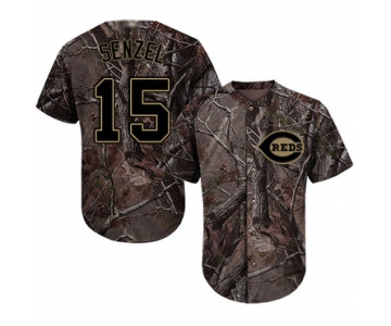 Reds #15 Nick Senzel Camo Realtree Collection Cool Base Stitched Baseball Jersey