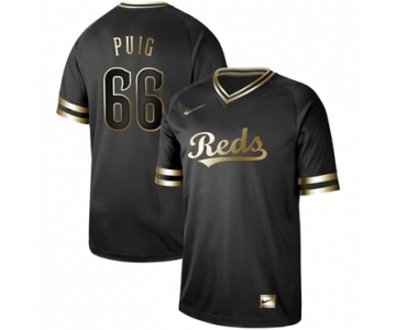 Reds #66 Yasiel Puig Black Gold Authentic Stitched Baseball Jersey