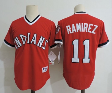 Men's Cleveland Indians #11 Jose Ramirez Red Cooperstown Collection Throwback Jersey