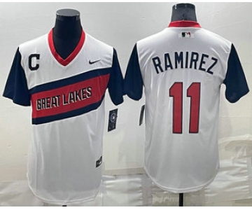 Men's Cleveland Indians #11 Jose Ramirez White 2021 Little League Classic Stitched Nike Jersey