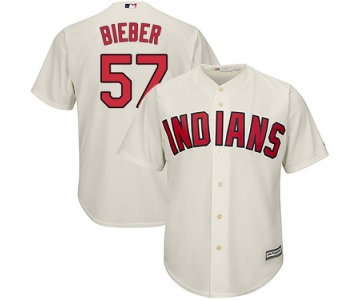 Men's Majestic #57 Shane Bieber Cleveland Indians Authentic Cream Cool Base Alternate Jersey