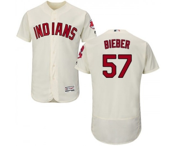 Men's Majestic #57 Shane Bieber Cleveland Indians Authentic Cream Flex Base Alternate Collection Jersey