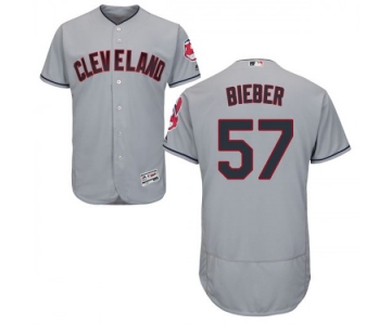 Men's Majestic #57 Shane Bieber Cleveland Indians Authentic Gray Flex Base Road Collection Jersey