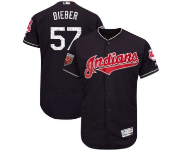 Men's Majestic #57 Shane Bieber Cleveland Indians Authentic Navy Flex Base 2018 Spring Training Jersey