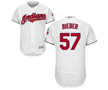 Men's Majestic #57 Shane Bieber Cleveland Indians Authentic White Flex Base Home Collection Jersey