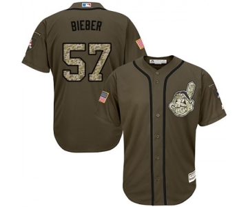 Men's Majestic #57 Shane Bieber Cleveland Indians Replica Green Salute to Service Jersey