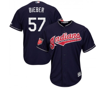 Men's Majestic #57 Shane Bieber Cleveland Indians Replica Navy Cool Base 2018 Spring Training Jersey