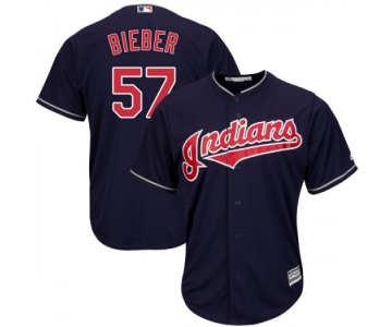 Men's Majestic #57 Shane Bieber Cleveland Indians Replica Navy Cool Base Alternate Jersey