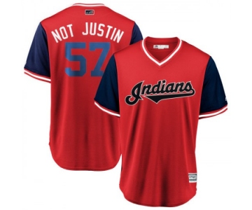 Men's Majestic #57 Shane Bieber Cleveland Indians Replica Red Navy NOT JUSTIN 2018 Players Weekend Cool Base Jersey