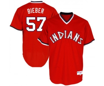 Men's Majestic #57 Shane Bieber Cleveland Indians Replica Red Turn Back the Clock Jersey