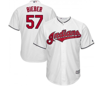 Men's Majestic #57 Shane Bieber Cleveland Indians Replica White Cool Base Home Jersey