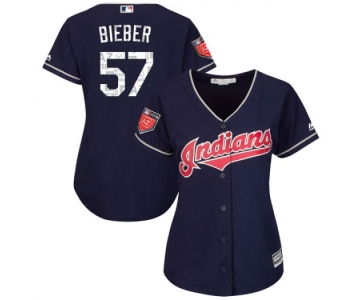 Women's Majestic #57 Shane Bieber Cleveland Indians Replica Navy Cool Base 2018 Spring Training Jersey