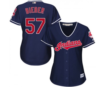 Women's Majestic #57 Shane Bieber Cleveland Indians Replica Navy Cool Base Alternate Jersey