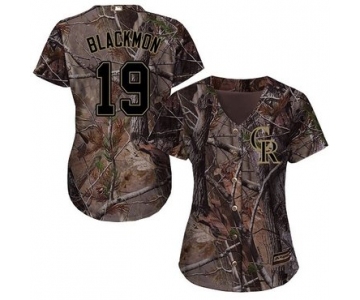 Colorado Rockies #19 Charlie Blackmon Camo Realtree Collection Cool Base Women's Stitched Baseball Jersey