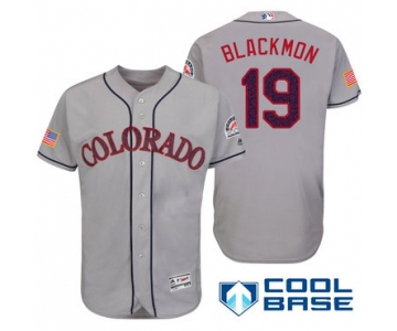 Men's Colorado Rockies #19 Charlie Blackmon Gray Stars & Stripes Fashion Independence Day Stitched MLB Majestic Cool Base Jersey