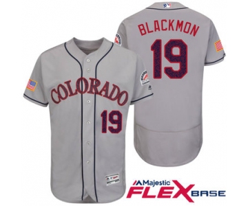 Men's Colorado Rockies #19 Charlie Blackmon Gray Stars & Stripes Fashion Independence Day Stitched MLB Majestic Flex Base Jersey