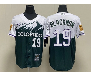 Men's Colorado Rockies #19 Charlie Blackmon Green 2022 City Connect Cool Base Stitched Jersey