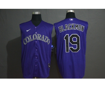 Men's Colorado Rockies #19 Charlie Blackmon Purple 2020 Cool and Refreshing Sleeveless Fan Stitched MLB Nike Jersey