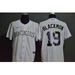 Men's Colorado Rockies #19 Charlie Blackmon White Team Logo Stitched MLB Cool Base Nike Jersey