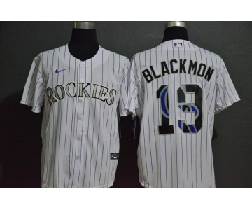 Men's Colorado Rockies #19 Charlie Blackmon White Team Logo Stitched MLB Cool Base Nike Jersey