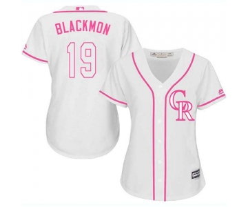 Rockies #19 Charlie Blackmon White Pink Fashion Women's Stitched Baseball Jersey$20.99