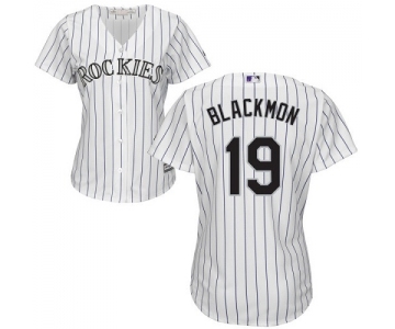 Rockies #19 Charlie Blackmon White Strip Home Women's Stitched Baseball Jersey