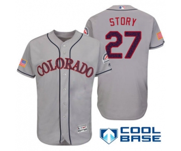 Men's Colorado Rockies #27 Trevor Story Gray Stars & Stripes Fashion Independence Day Stitched MLB Majestic Cool Base Jersey