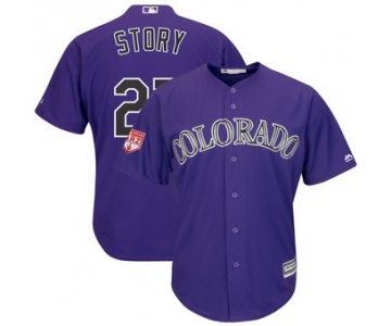 Men's Colorado Rockies 27 Trevor Story Majestic Purple 2019 Spring Training Cool Base Player Jersey