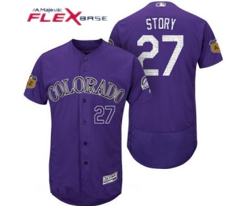 Men's Colorado Rockies #27 Trevor Story Purple 2017 Spring Training Stitched MLB Majestic Flex Base Jersey