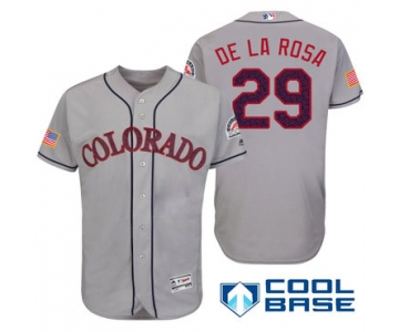 Men's Colorado Rockies #29 Jorge De La Rosa Gray Stars & Stripes Fashion Independence Day Stitched MLB Majestic Cool Base Jersey