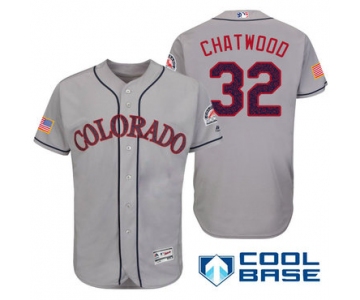 Men's Colorado Rockies #32 Tyler Chatwood Gray Stars & Stripes Fashion Independence Day Stitched MLB Majestic Cool Base Jersey