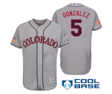 Men's Colorado Rockies #5 Carlos Gonzalez Gray Stars & Stripes Fashion Independence Day Stitched MLB Majestic Cool Base Jersey