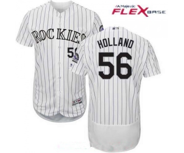 Men's Colorado Rockies #56 Greg Holland White Home Stitched MLB Majestic Flex Base Jersey