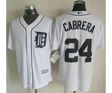 Detroit Tigers #24 Miguel Cabrera 2015 White With Navy Jersey