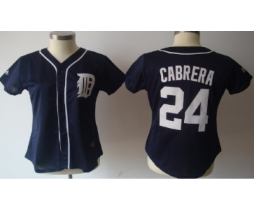 Detroit Tigers #24 Miguel Cabrera Navy Blue Womens Jersey