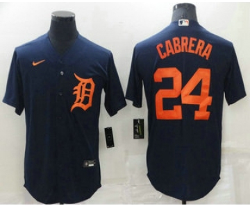 Men's Detroit Tigers #24 Miguel Cabrera Blue With Orange Stitched Cool Base Nike Jersey