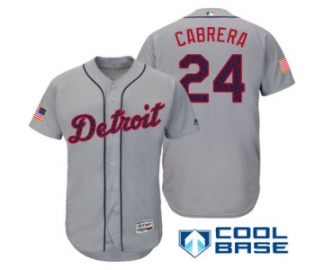 Men's Detroit Tigers #24 Miguel Cabrera Gray Stars & Stripes Fashion Independence Day Stitched MLB Majestic Cool Base Jersey