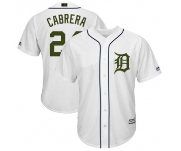 Men's Detroit Tigers 24 Miguel Cabrera Majestic White 2018 Memorial Day Cool Base Player Jersey