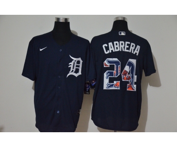 Men's Detroit Tigers #24 Miguel Cabrera Navy Blue Team Logo Stitched MLB Cool Base Nike Jersey