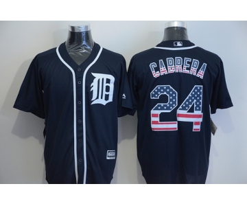 Men's Detroit Tigers #24 Miguel Cabrera Navy Blue USA Flag Fashion MLB Baseball Jersey