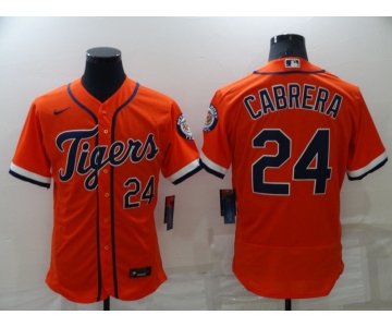 Men's Detroit Tigers #24 Miguel Cabrera Orange Stitched MLB Flex Base Nike Jersey